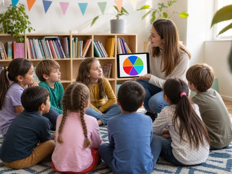 Pupils at their desks watching a random name picker wheel on the classroom whiteboard